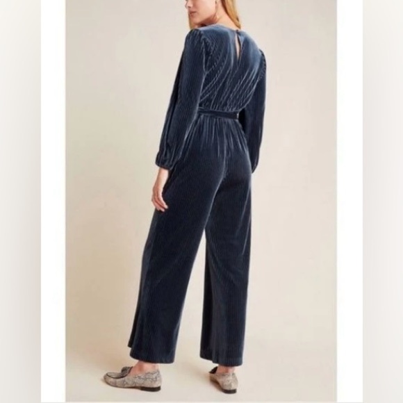 Anthropologie Ali & Jay Samantha Navy Striped Velvet Wide Leg Jumpsuit Small - Picture 2 of 9
